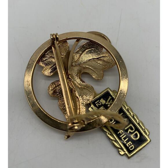 Vintage Winard 12 KT Gold Filled Cultured Pearl Leaf Brooch With Hang Tag - Picture 2 of 4